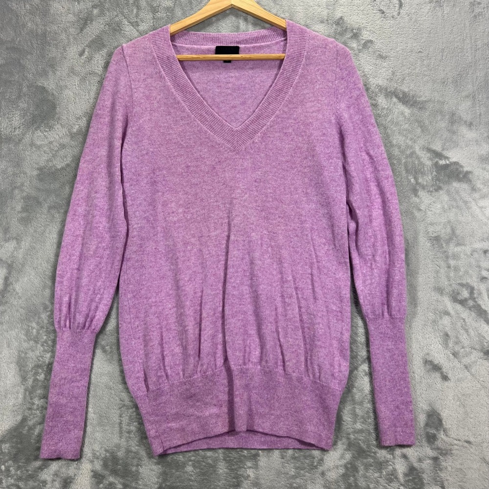 J. CREW Collection V Neck Sweater Womens Medium Purple 100 Italian Cashmere Hole